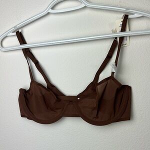 NWT Aerie Smoothez Mesh Unlined Balconette Coverage Bra Brown